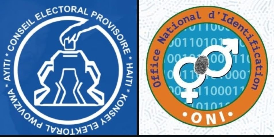 Logos officiels du Conseil électoral provisoire (CEP) et de l'Office national d'identification (ONI).